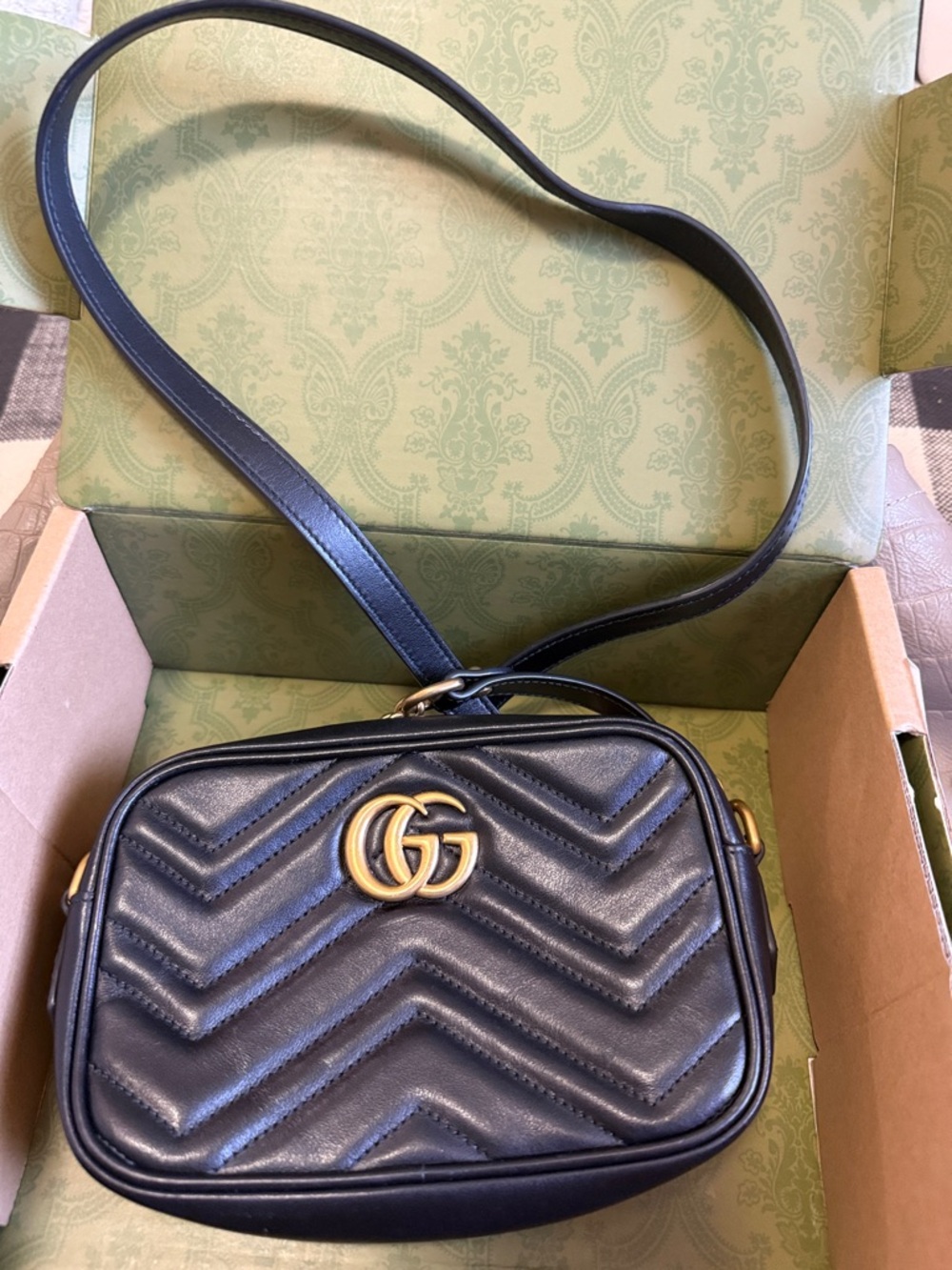 Gucci Black Quilted Double-G Logo Crossbody Bag
